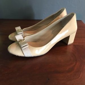 Tory Burch nude patent block heels